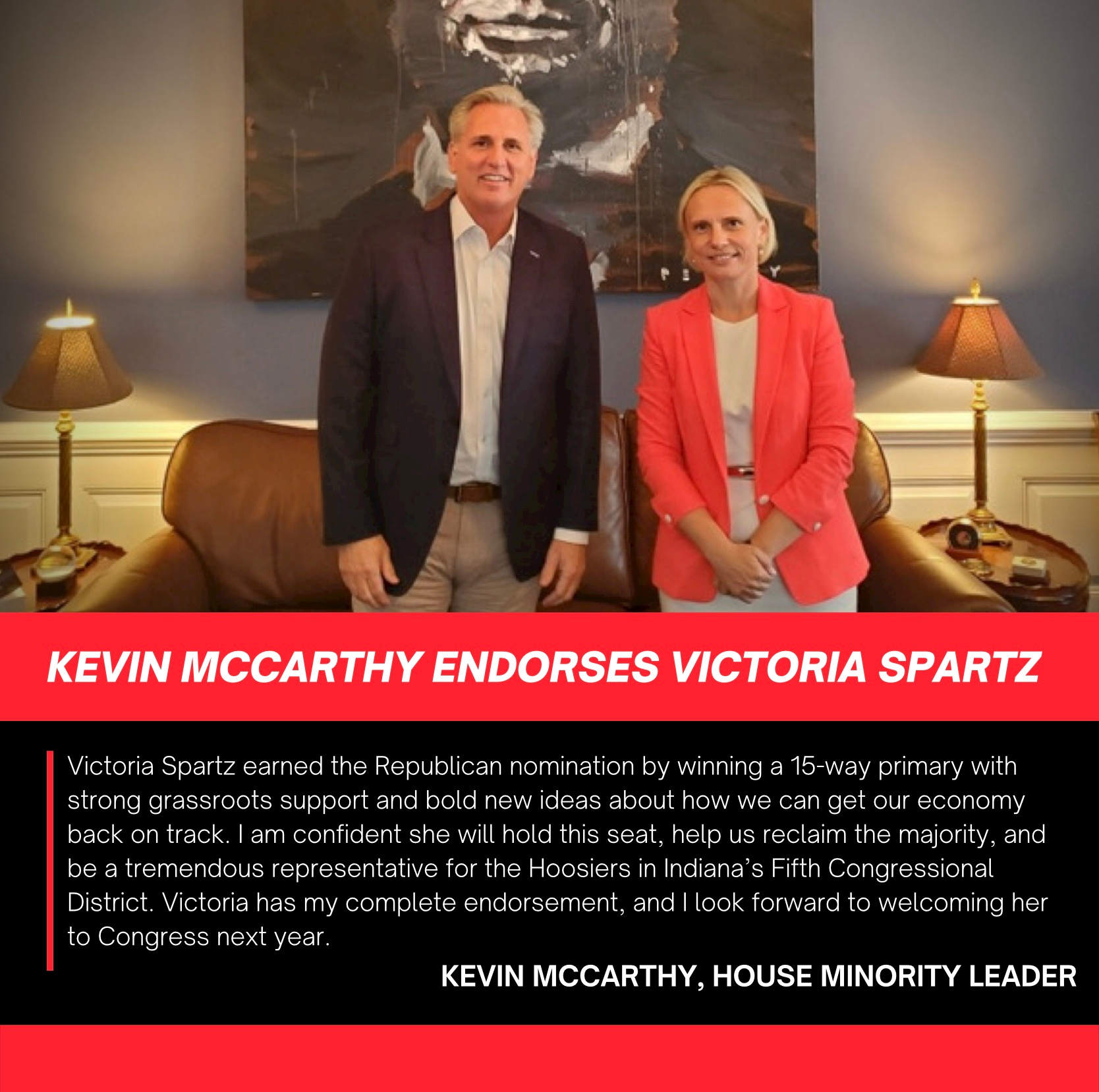 Leader Kevin McCarty endorses Victoria Spartz for Congress
